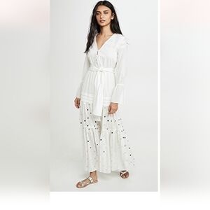 Women's White Maxi Dress with Polka Dot Skirt